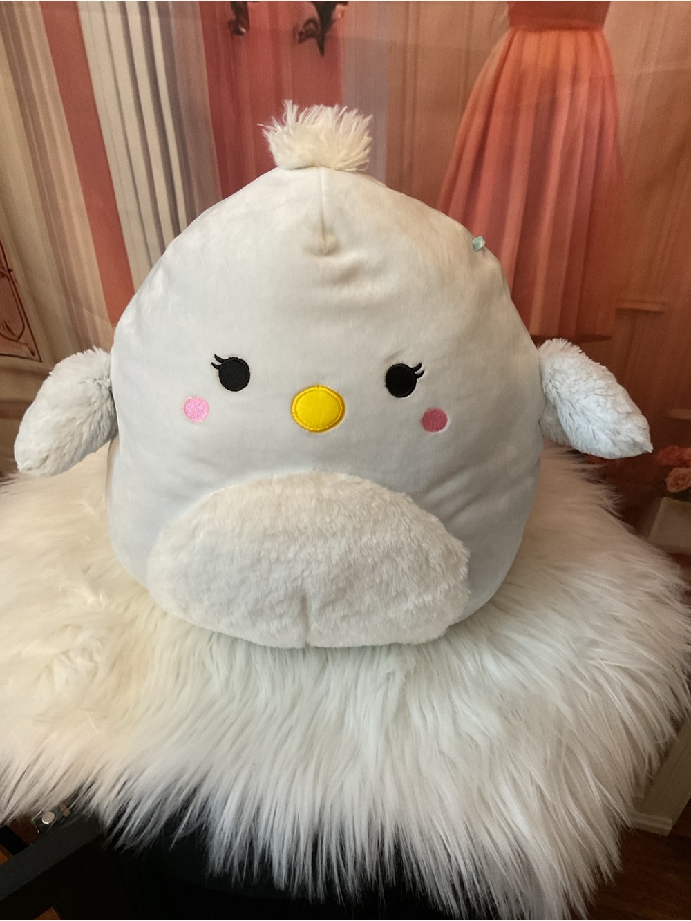 Squishmallows White Plush Bird with Yellow Beak and Pink Cheeks